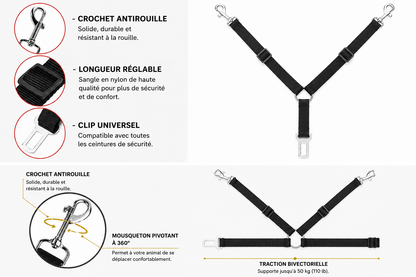 Ceinture de Sécurité Voiture pour Chien & Chat – Clip Universel Réglable | ZooFamily