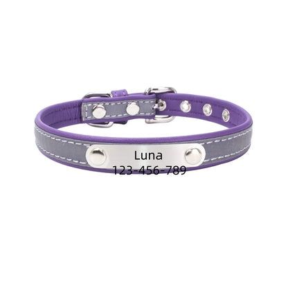 Collier pour chien personnalisé avec nom & numéro – Cuir PU gravé, ajustable (XS à XL)