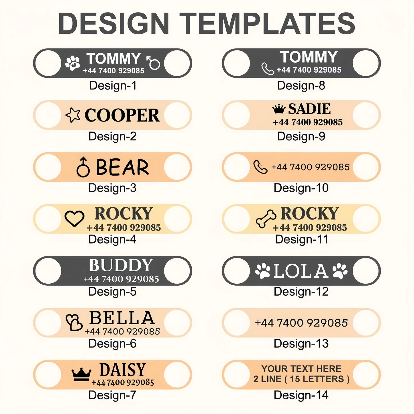 Collier pour chien personnalisé avec nom & numéro – Cuir PU gravé, ajustable (XS à XL)