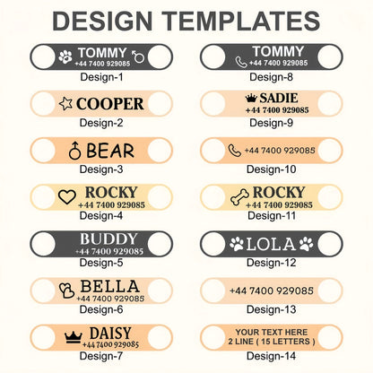 Collier pour chien personnalisé avec nom & numéro – Cuir PU gravé, ajustable (XS à XL)