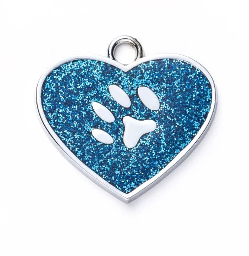 Médaille cœur pailletée personnalisée pour chien & chat – Nom + numéro gravés, étanche