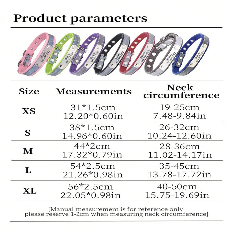 Collier pour chien personnalisé avec nom & numéro – Cuir PU gravé, ajustable (XS à XL)