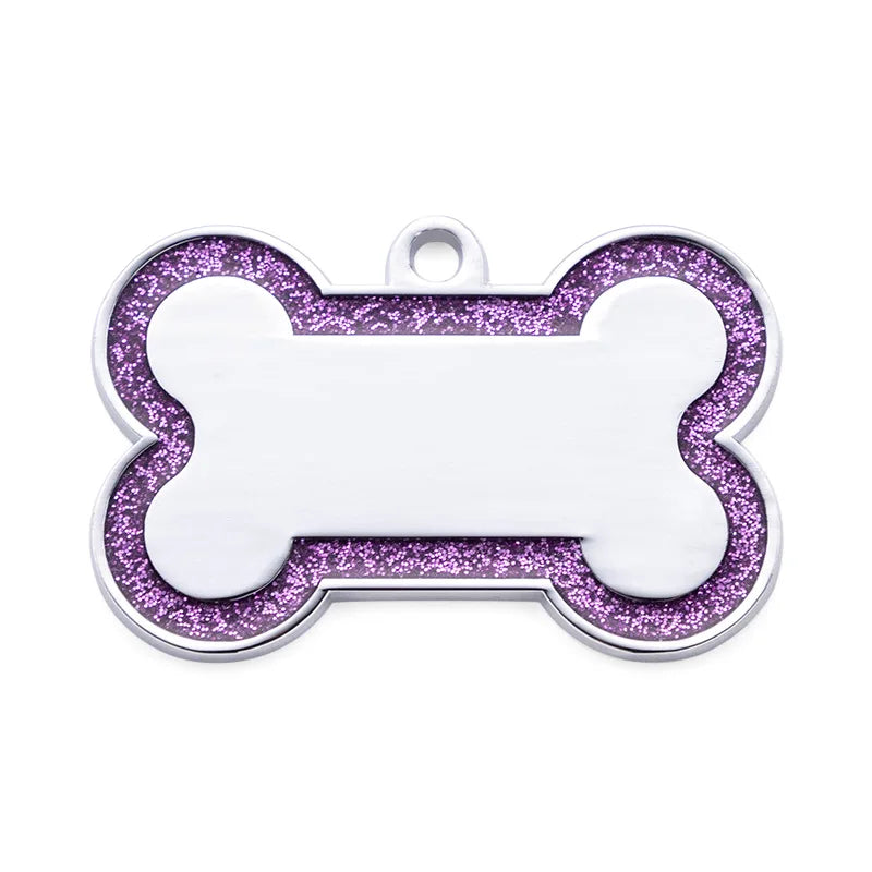 Médaillon d’identification pailleté pour chien & chat – Personnalisé nom + numéro (double face)