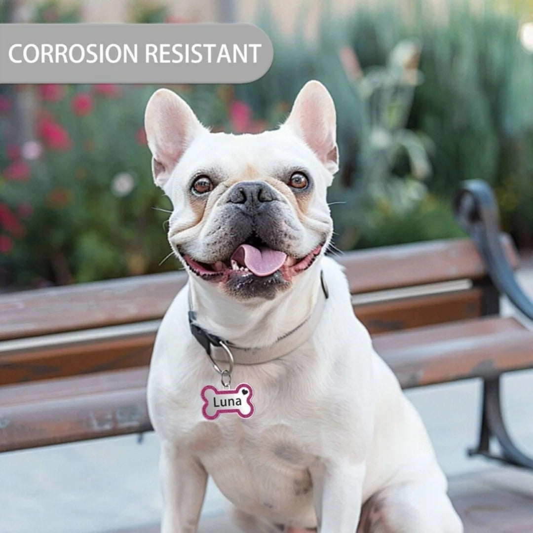 Médaillon d’identification pailleté pour chien & chat – Personnalisé nom + numéro (double face)