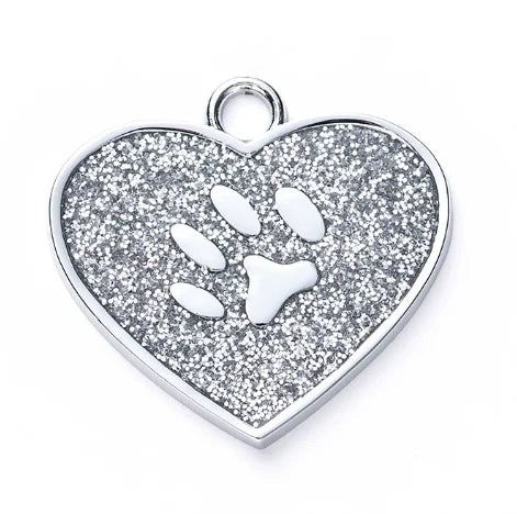 Médaille cœur pailletée personnalisée pour chien & chat – Nom + numéro gravés, étanche