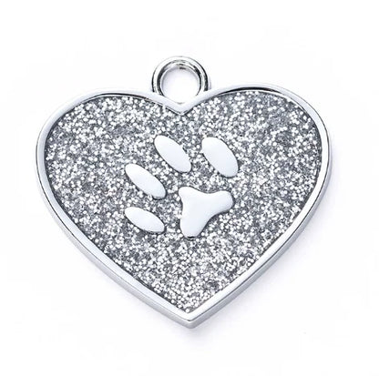 Médaille cœur pailletée personnalisée pour chien & chat – Nom + numéro gravés, étanche