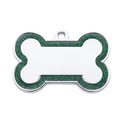 Médaillon d’identification pailleté pour chien & chat – Personnalisé nom + numéro (double face)