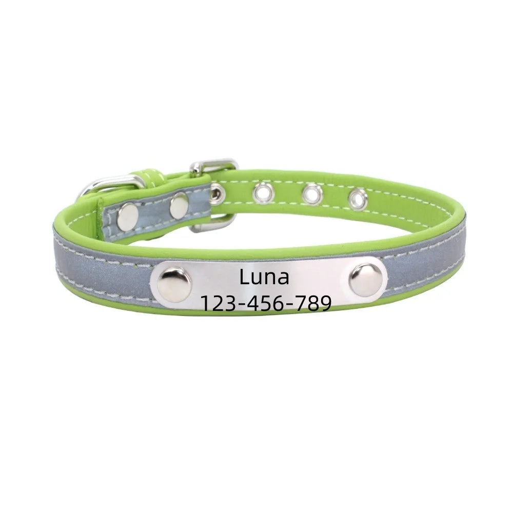 Collier pour chien personnalisé avec nom & numéro – Cuir PU gravé, ajustable (XS à XL)