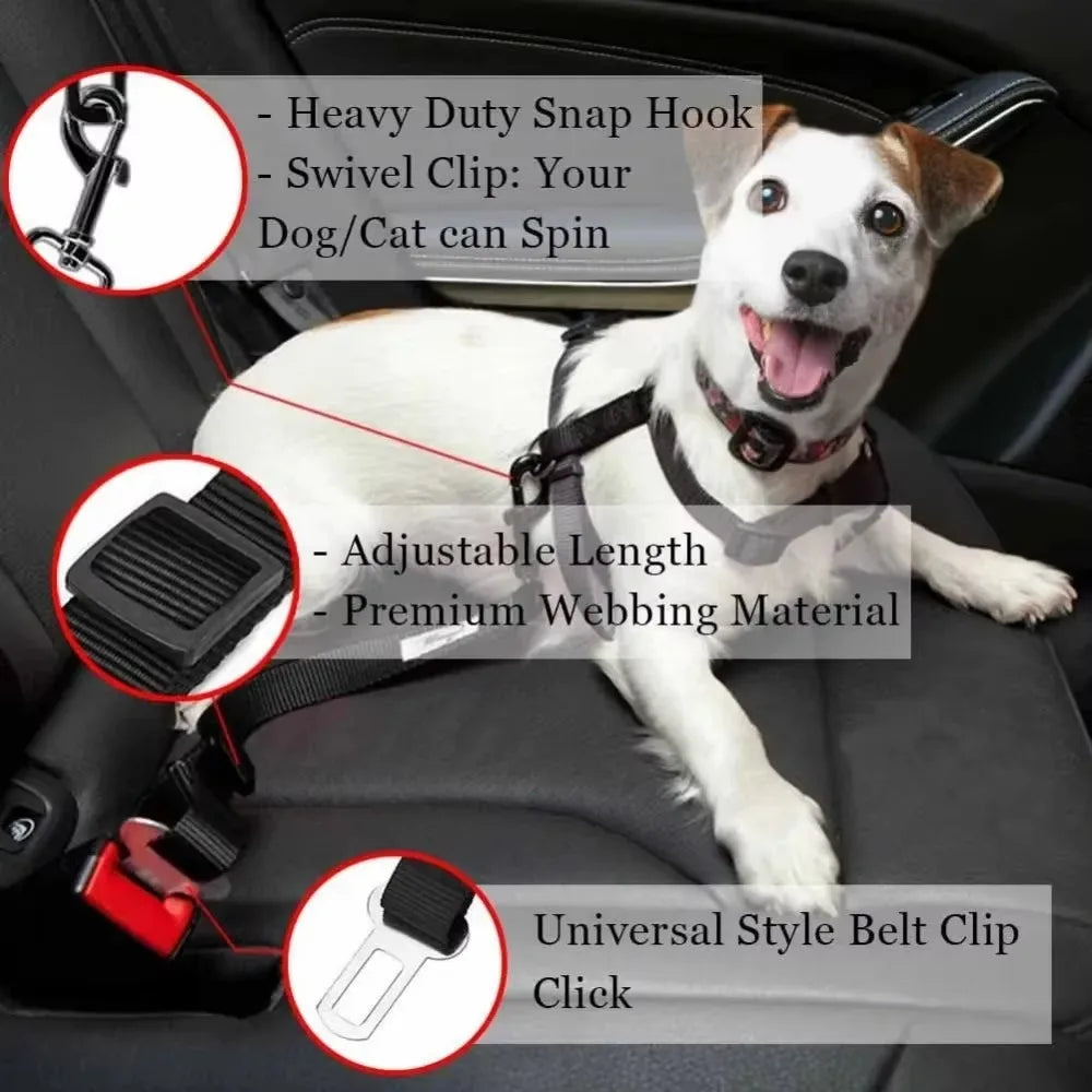 Ceinture de sécurité voiture pour chien & chat – Laisse de voiture réglable, clip universel