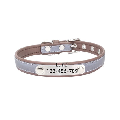 Collier pour chien personnalisé avec nom & numéro – Cuir PU gravé, ajustable (XS à XL)