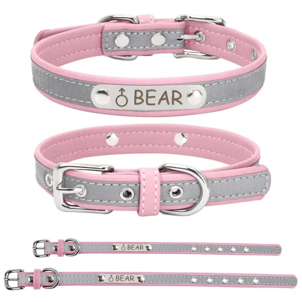 Collier pour chien personnalisé avec nom & numéro – Cuir PU gravé, ajustable (XS à XL)