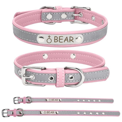 Collier pour chien personnalisé avec nom & numéro – Cuir PU gravé, ajustable (XS à XL)