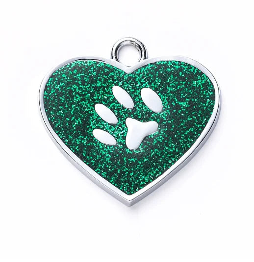 Médaille cœur pailletée personnalisée pour chien & chat – Nom + numéro gravés, étanche