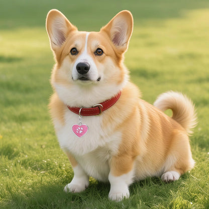 Médaille cœur pailletée personnalisée pour chien & chat – Nom + numéro gravés, étanche