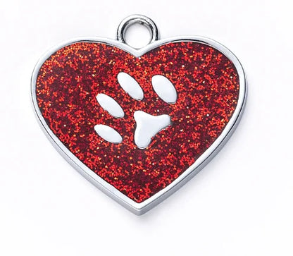 Médaille cœur pailletée personnalisée pour chien & chat – Nom + numéro gravés, étanche